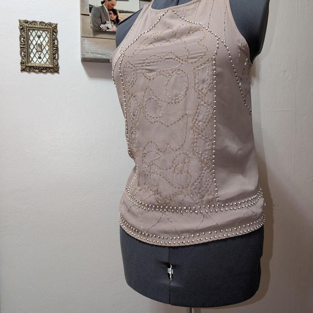 BKE Women's Taupe Grey beaded tank top